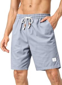 JMIERR Men Shorts Linen Cotton Casual Classic Fit Flat Front Elastic Waist Drawstring Lightweight Summer Beach Shorts for Men US 34 (Medium) Beau Blue