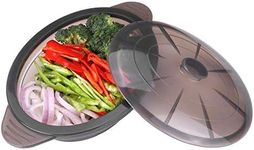 Microwave Steamer Cooker Collapsible Bowl-Silicone Steamer Cookware with Handle Lid for Vegetables Fish Prep Meal Food with Removable Rack BPA Free, Easy to Store, Freezer & Dishwasher Safe