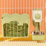 Rabbit Hay Feeder, 3-in-1 Feeding Set with Food Bowl and Hanging Funnel for cage, Hay Rack for Bunny Guinea Pig Chinchilla (Green)