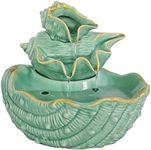 Sunnydaze Stacked Seashells 7-Inch Indoor Ceramic Tabletop Fountain - Electric Submersible Pump with Adjustable Flow Green