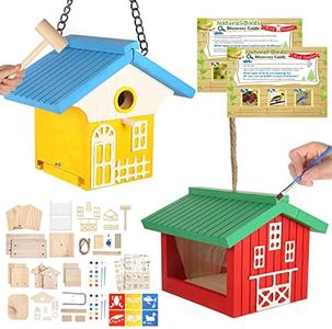nanayo Wild Birds DIY Bird House Kit for Kids to Build - Birdhouse and Bird Feeder Wood Building Kits with Hanging Chain and Rope, Mallet, Paints and Brushes, Sandpaper, Glue and Bird Discovery Guide