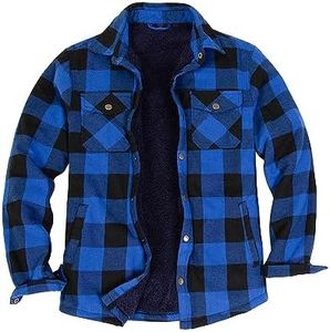 ZENTHACE Flannel Shirt Jacket for Men Sherpa Fleece Lined Flannel Shirts Lightweight Button Up Jackets Buffalo Plaid Blue L