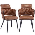 BFZ Dining Chairs Set of 2, Mid-Century Modern Dining Chair, Retro Suede Fabric Kitchen Dining Room Chairs, Handmade Woven Dining Chairs with Metal Legs for Dining Room, Kitchen, Living Room