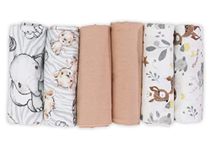 FENSILO Molleton Cloths, Pack of 6 Flannel Nappies Made of 100% Cotton, 80 x 80 cm, Molleton Nappies, Burp Cloths, Flannel Molleton Cloth, Unisex Burp Cloths for Boys or Girls, Animal Deer