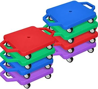 8 Pieces Sports Scooter Board Sitting Scooter Board for Kids Plastic Floor Scooter with Non-marring Plastic Casters, Physical Education for Home School Play Equipment (Classic Color)
