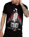 INTO THE AM Astro Blaster T-Shirt - Cool Space Design Tees for Men (Black, 4X-Large)