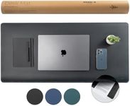 Nordik Felt and Leather Desk Mat Non-Slip - Black - 89 X 43 cm - Felt and Vegan Leather Desk Pad - Document Organisers - Desk Blotter and Desktop Mat - Desk Protector Laptop - Large Mouse Pad