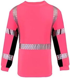 SMASYS Work Safety T Shirts, Class 2 High Visibility Reflective Long Sleeve, Construction Workwear for Men and Women, Pink, Medium