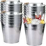 Didaey 12 Pcs Large Galvanized Metal Buckets with Handle 10 Inch Heavy Duty Stainless Steel Pails Round Pail for Party Wedding, Crafts, Utensils, Table Centerpieces (Silver)