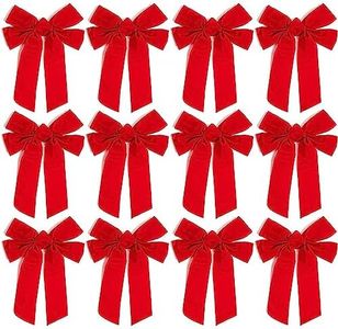 12 Pack Red Christmas Ribbon Bows for Xmas Wreath Holiday Party Favors, Gift Wrapping and Xmas Tree Decoration, 9" x 12"