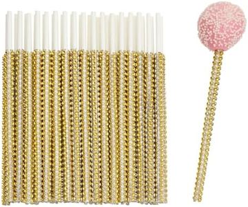 Sparkle and Bash 36 Pack Rhinestone Gold Cake Pop Sticks for Candy Apples, Lollipops, Dessert Bar (6 In)