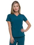 Dickies EDS Essentials Scrubs, V-Neck Womens Tops with Four-Way Stretch and Moisture Wicking DK615, S, Caribbean Blue