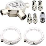 RUNCCI-YUN 2-Way Aerial Splitter - Cable TV Splitter Coax Plug Coaxial Digital Signal Antenna Splitter+2 X Female 2 X Male TV Aerial Coaxial Cable Connectors Adaptor+coaxial splitter cable