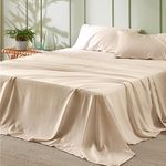 Bedsure King Size Sheets - Soft Sheets for King Size Bed, 4 Pieces Hotel Luxury Beige King Sheets, Easy Care Polyester Microfiber Cooling Bed Sheet Set