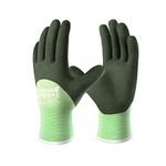 COOLJOB Winter Work Gloves for Men & Women, Thermal Working Gloves with Recycled Polyester, Anti Slip 3/4 Coated Gardening Gloves with Soft Warm Terry Inner, Green, Small, 1 Pair S