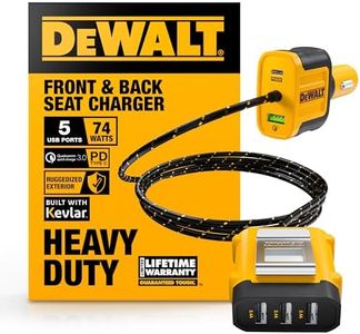 DEWALT Heavy Duty 72W 5 Port USB Car Charger Multiport, iPhone 16 Multi USB Car Charger, Fast Charge PD & QC3.0 Cigarette Lighter Adapter w/ 6FT Cable, Type C Front/Back Charging for Multiple Devices