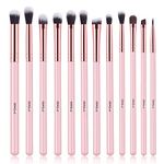 MSQ Eye Makeup Brushes 12pcs Eyeshadow Makeup Brushes Set with Soft Synthetic Hairs & Real Wood Handle for Eyeshadow, Eyebrow, Eyeliner, Blending (Pink)