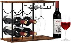 LIANTRAL Wine Racks Countertop, Hold 6 Bottles and 4 Wine Glass Rack Wine Holder, Freestanding Wine Rack for Home, Kitchen, Bar, Wine Cellar, Cabinet