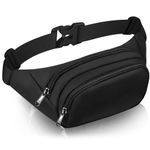 Large Fanny Pack for Women Men - Syican Waist bag with 3-Zipper Pockets, Gifts for Enjoy Sports Traveling Workout Casual Hands-Free crossbody bags Fits MAX 7.9'' iPad & 6.6'' Phone Black, Black,