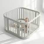 Venture All Stars Baby Playpen - Large Plastic Playpen for Baby and Toddlers with Free Mat, Sturdy Lockable Door, Push-Fit Assembly, Rounded Edges, Indoor & Outdoor Play Pen - Grey
