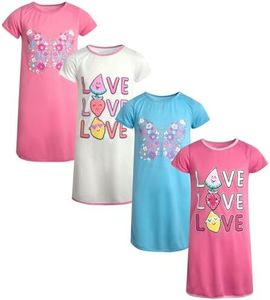 Sweet & Sassy Girls Nightgowns - 4 Pack Short Sleeve Night Gown Sleepwear Pajama Dress for Kids (Size: 4-14), Size 8, Love/Butterfly