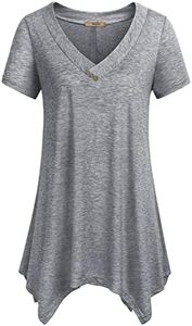 Miusey Tunic Tops for Leggings for Women,Classy Outfits for Women Short Sleeve V Neck Flowy Asymmetrical Shirts Breathable Flattering Loose Fitting Swing Daily Wear Gray L