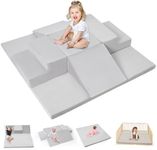 Rinnebbit 6-Piece Foam Climbing Blocks for Toddlers, Climb and Crawl Soft Foam Play Set with 47x47 Inch Baby Play Mat for Floor, Machine Washable Cover, Soft Climbing Toys for Toddlers 1-3 (Gray)