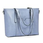 BROMEN Women Briefcase 15.6 inch Laptop Tote Bag Vintage Leather Handbags Shoulder Work Purses Oil Wax Blue