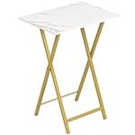 HOOBRO Folding Table, TV Tables for Eating Foldable, TV Tray Table, Small Sofa Laptop Dinner Table for Small Space, Metal Frame, Modern, Marble and Gold EDM15BZ01