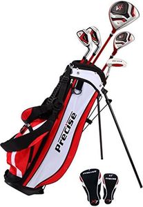 Distinctive Left Handed Junior Golf Club Set for Age 6 to 8 (Height 3'8" to 4'4") Set Includes: Driver (15"), Hybrid Wood (22*), 2 Irons, Putter, Bonus Stand Bag & 2 Headcovers