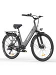 HillMiles MileCity1 26" Adult Electric Bike, 7-Speed 36V 13Ah Removable Battery, 25km/h & 80-100km Range E-bike For Urban Commuters, IP65 Waterproof (Grey)