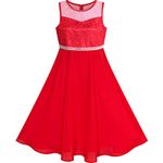 Sunny Fashion Girls Dress Rhinestone Chiffon Dance Ball Maxi Gown Size 7 Years Red