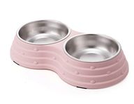 KuTi Kai Double Dog Bowls for Food and Water,Premium Removable Stainless Steel Double Bowls with Non-Slip Bottom Non-Spill Dog Food Bowls for Pet and Small Dogs Cats etc (Small, Pink)