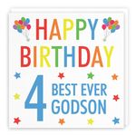 Hunts England - Godson 4th Birthday Card - Happy Birthday - Best Ever Godson - Colourful Collection - Fun Birthday Card