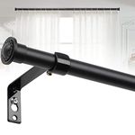 Decorative Curtain Pole 76-116 cm for Windows, 1.6 cm Small Curtain Rod Set, Heavy Duty Cafe Drapery Poles with Bracket - Matte Black