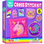 KRAFUN Beginner My First Cross Stitch Kit for Kids Arts & Crafts, 6 Easy Projects of Felt Keyring, Bag, Pillow Craft, Instructions, Gift for Girls and Boys, Learn DIY Crafting, Embroidery