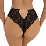 ROSVAJFY Women's Sexy Lace Cheeky Panties Back Hollow Out Bikini Underwear Low Waist Breathable Thongs Heart Rings Seamless Floral Lace Tangas (UK, Alpha, XL, Regular, Regular, Black)