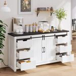 YITAHOME Farmhouse Buffet Cabinet with Storage & 6 Drawers, 59" Large Sideboard Cabinet with Power Outlets and Sliding Barn Doors, Modern Coffee Bar Table for Kitchen, Living Room, White/Black