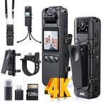 Z11 4K Body Camera with Audio and Video Recording, 128GB Small Body Cam with 180° Rotating Lens, 6HR Battery & Night Vision, Wearable Camera for Pet, Home, Office, Security Police Law Enforcement