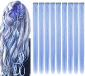 MQY COLOR 9 PCS 21 inch Coloured Hair Accessories,Light blue Hair Extensions Clip in Women Girls Party Highlights Synthetic Long Straight Hair Colourful Hairpieces (Light blue)