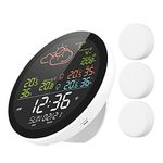 Wifi smart weather station with clock, indoor and outdoor temperature and humidity meter, multi-function large color screen weather forecast, digital clock, humidity monitor, hygrometer with 3 sensors