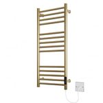 Manissa Siena Brushed Brass Stainless Steel Electric Heated Towel Rail 300mm W x 720mm H Energy Efficient Towel Radiator