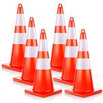 [6 Pack] HiGiant 28 inch Traffic Safety Cones with Reflective Collars, Sturdy Orange PVC Cones for Road Safety, Parking lot and Driving Training