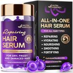 Repairing Hair Oil Capsules for Frizzy, Damaged & Dry Hair - Keratin Treatment w/ Silk Protein, Argan, Jojoba & Coconut Oils - Hair Vitamins A, E, B5 - Leave-in Anti-Frizz Serum for Women - 30 Count