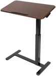 Mount-It! Rolling Bedside Table, Overbed Tray Table on Wheels for Hospital or Home Meals in Bed, Adjustable Height Tilting Swivel Standing Laptop Desk 31"x15" with Wheels, Walnut Color 27" to 41" High
