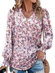 KISSMODA Womens Casual Long Sleeve Tunic V Neck Shirt Top Fall Winter Button Decor Sweatshirts 2024 Trendy,Magnolia Bud,Small