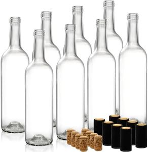 DEAYOU 8 Pack 750ml Bordeaux Wine Bottles, Glass Clear Bottles with 8 Corks and PVC Shrink Capsules, Flat-Bottomed Empty Bottles for Liquor, Cham