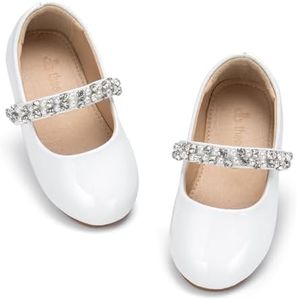 THEE BRON Toddler/Little Girl Mary Jane Flats Princess Dress Shoes(AF508 Little Kid,White/12M)