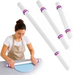 Bakerpan Fondant Roller Set - 3 Fondant Rolling Pins with Thickness Guide Rings for Fondant, Gum Paste, Sugar Paste & Cake Decorating - 19.5", 13" & 9"