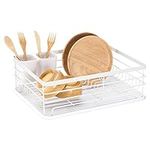 Navaris Dish Drainer Rack - Plate, Cutlery, Pots and Pans Drying Rack for Kitchen - Modern Retro Design Drip Tray with Metal Rack - White